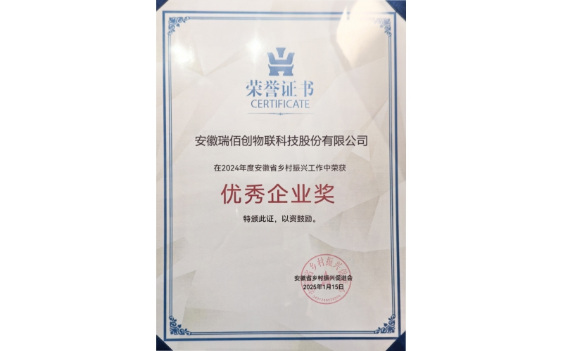 熱烈祝賀安徽瑞佰創(chuàng)物聯(lián)科技股份有限公司榮獲企業(yè)優(yōu)秀獎(jiǎng)